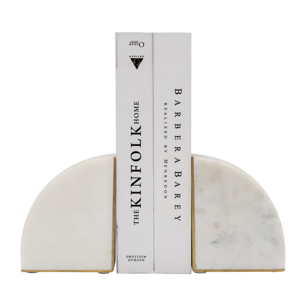 Sagebrook Home Bookends 8" Set of White Marble Decorative Pie
